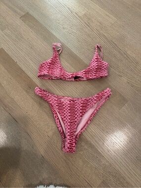 triangl swimwear Pink Crochet Bikini Set